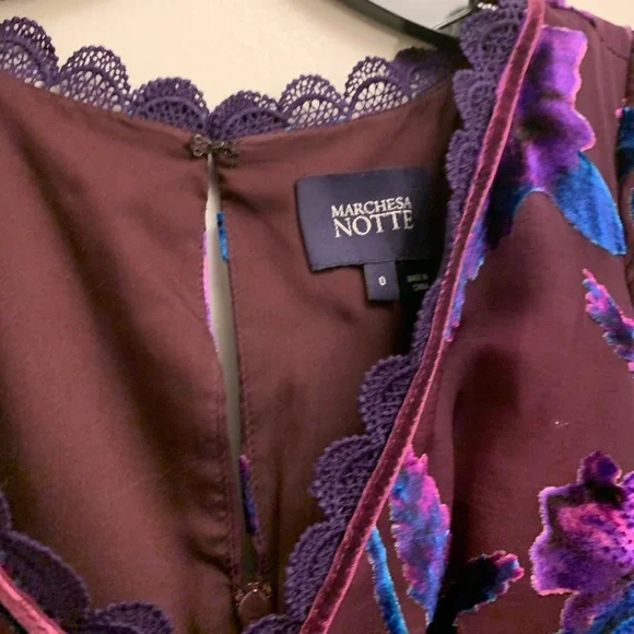 Marchesa Notte Purple Sheer Floral Dress | Wedding Guest / Cocktail - Picture 5 of 9